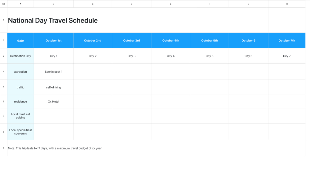 National Day Travel Schedule